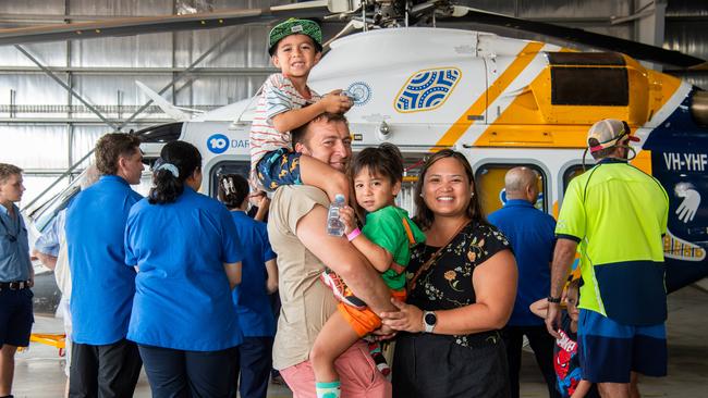 The Robertson family enjoying a morning at the hangar. Picture: Pema Tamang Pakhrin