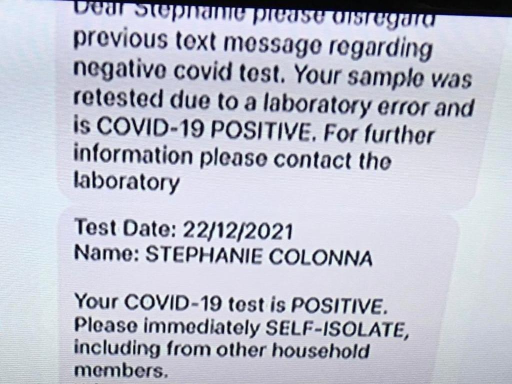 The text message sent to Stephanie Colonna advising of the error. Source: Today Show, Channel 9