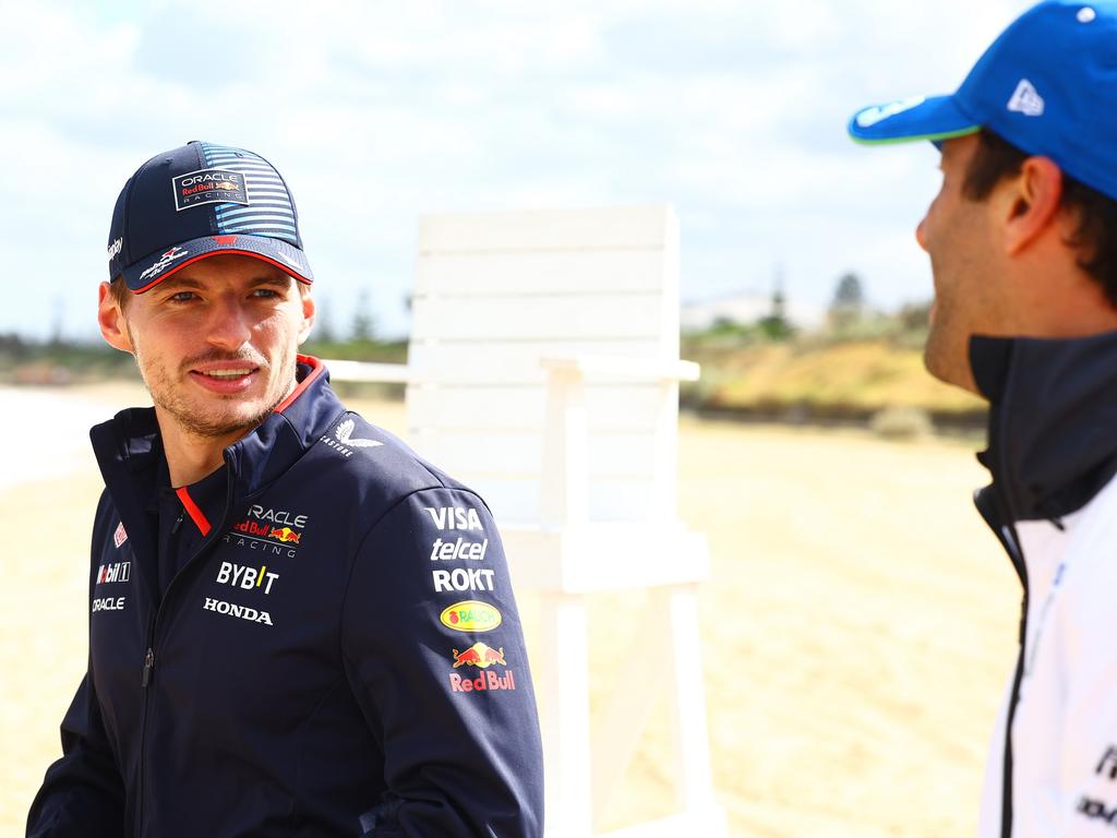 Max Verstappen and Daniel Ricciardo talk during previews ahead of the F1 Grand Prix of Australia at Albert Park Circuit on March 20, 2024. Picture: L Thompson/Getty Images