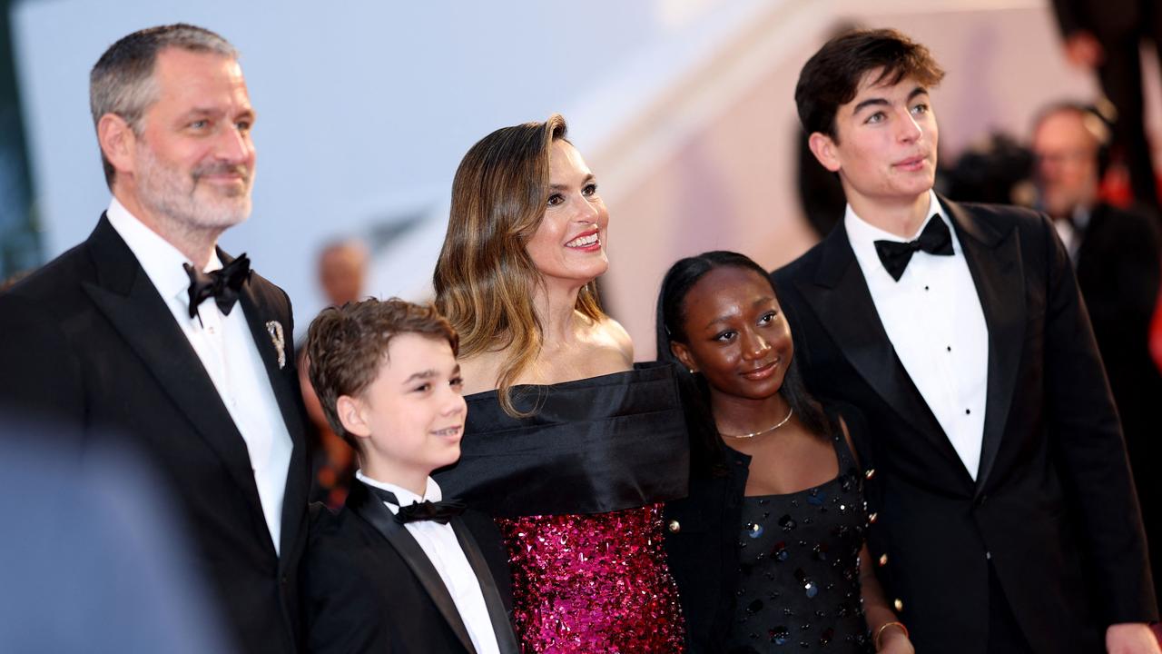 Hargitay (centre) with husband Peter Hermann and their children L-R: Andrew Nicolas, Amaya Josephine and August Miklos Friedrich at the screening of My Mom Jayne. Picture: Sameer Al-Doumy / AFP