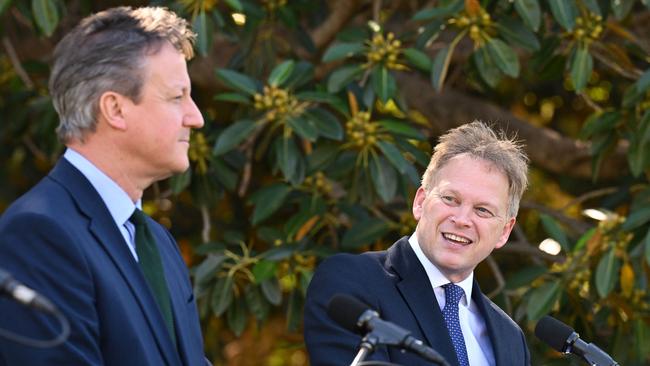 Britain’s Defence Secretary Grant Shapps, right, and Foreign Secretary David Cameron in Adelaide last month. Picture: AFP