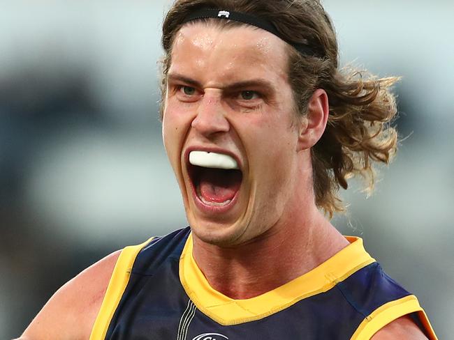 BRISBANE, AUSTRALIA - AUGUST 23: Jarrod Berry of the Lions celebrates a goal during the round 13 AFL match between the Brisbane Lions and the St Kilda Saints at The Gabba on August 23, 2020 in Brisbane, Australia. (Photo by Chris Hyde/Getty Images) *** BESTPIX ***