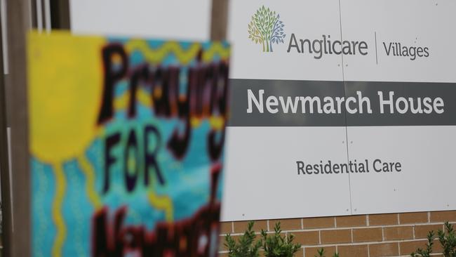 A sign left outside the Anglicare Newmarch House in Kingswood. Picture: Christian Gilles