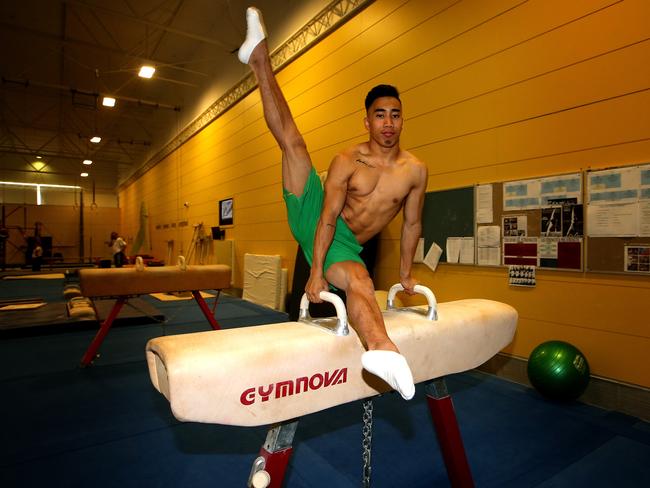 Chris Remkes training at the AIS in Canberra ahead of the world gymnastics championships. Picture: Kym Smith