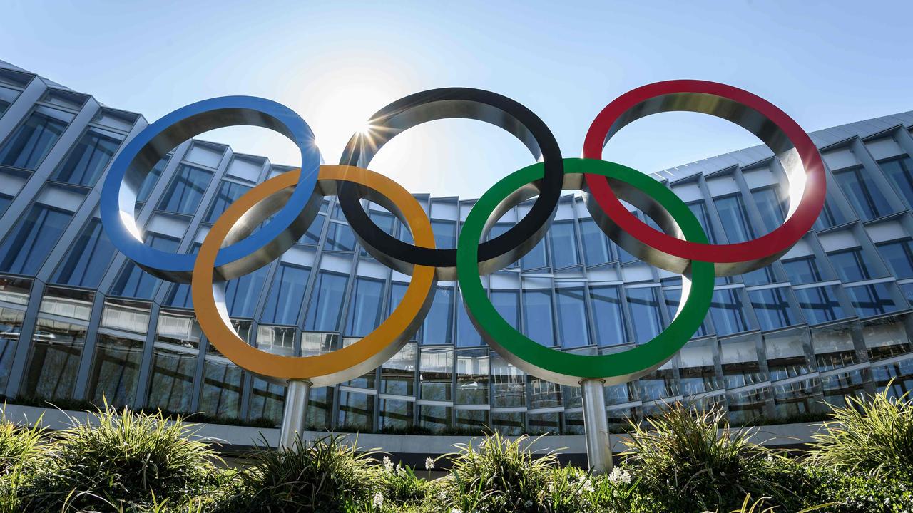 The Olympic Rings outside the headquarters of the International Olympic Committee in Lausanne, Switzerland. Picture: AFP