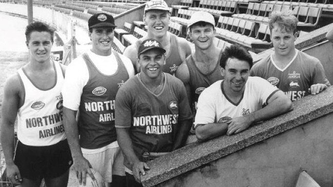 John Lintmeijer (far left) training with fellow South Sydney Rabbitohs members in 1992.