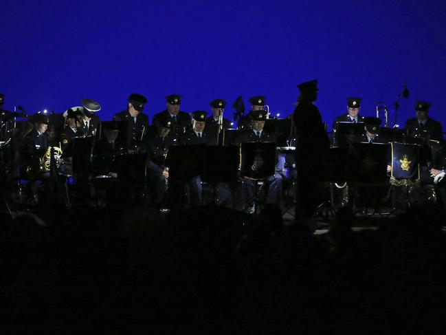 Army officers observe a minute of silence during the dawn service ceremony in Gallipoli. Picture: AP