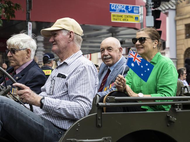 A large turnout came to watch the ANZAC Day parade through Brisbane city. Picture: NCA NewsWire/Matthew Poon