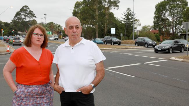 Parramatta councillors Donna Davis and Pierre Esber at the black spot. Picture: Angelo Velardo