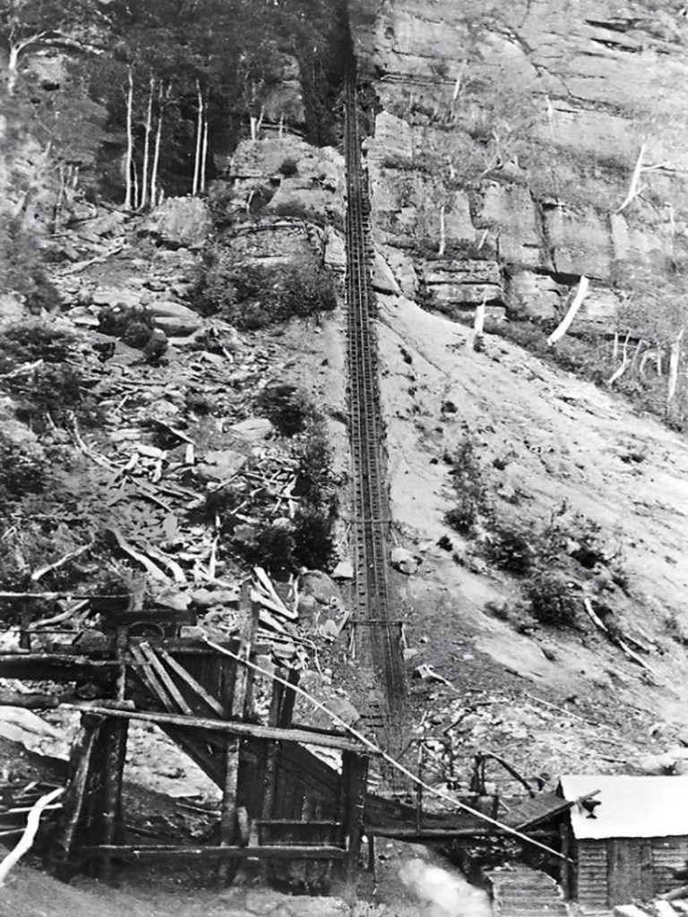 This vintage photo shows the incline of the tracks when it led down to Katoomba Colliery’s mine. Picture: Instagram / @scenicworld_aus