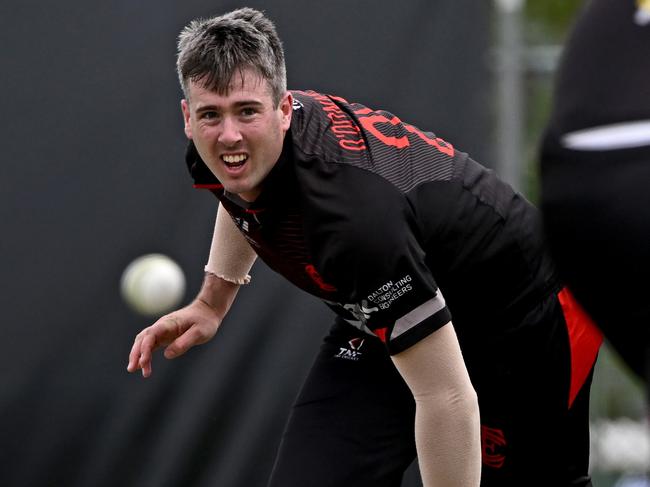 EssendonÃs James O'Donnell during the Victorian Premier Essendon v Camberwell cricket match in Essendon, Saturday, Nov. 12, 2022. Picture: Andy Brownbill