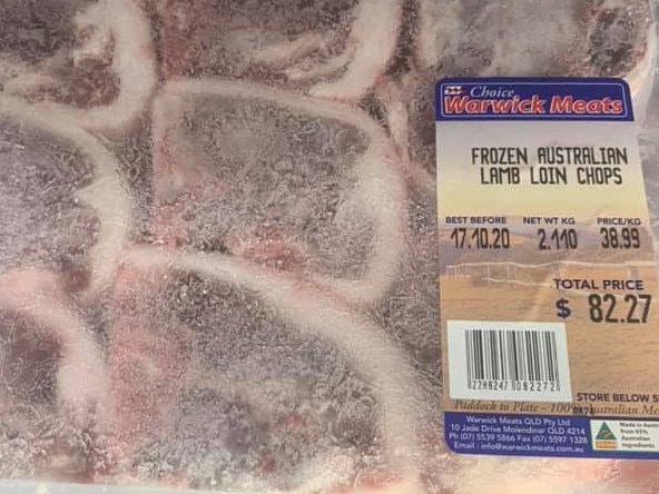 Sondra Gorringe shared this photo on Facebook, outraged over the price of a 9-pack of lamb chops at a Palm Island butcher. Photo: Facebook