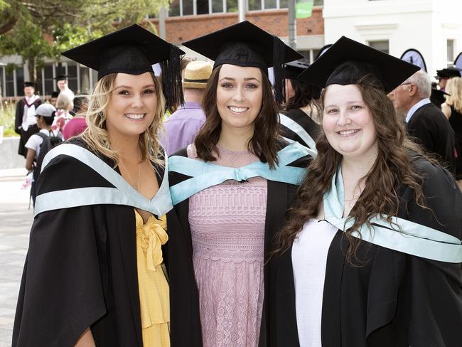 Taylor Baldock, Ella Morse and Amy- May Brown at the UTAS Graduation at Launceston. PICTURE CHRIS KIDD