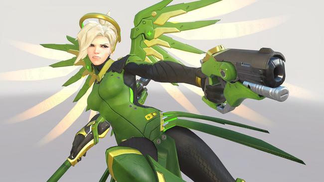 Overwatch support hero Mercy in LA Valiant colours. Picture: Blizzard Entertainment