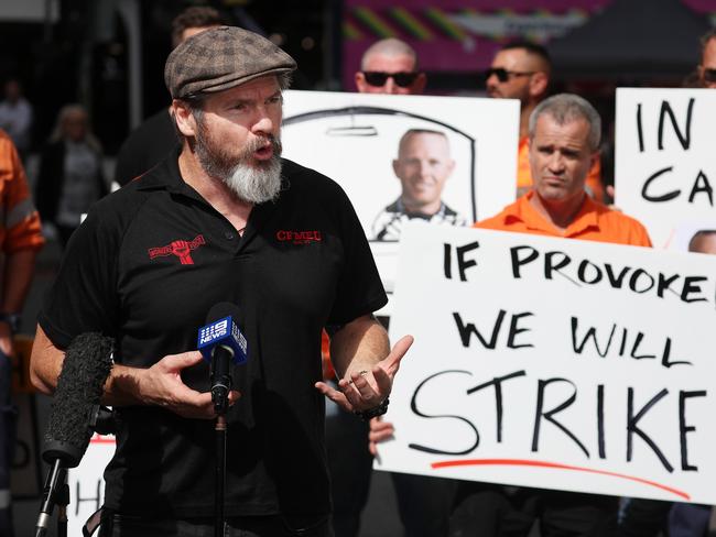 CFMEU’s Jade Ingham during a media conference. Picture: Liam Kidston