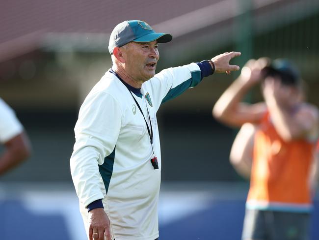 SAINT-ETIENNE, FRANCE - SEPTEMBER 02: Head Coach, Eddie Jones during a Wallabies training session ahead of the Rugby World Cup France 2023, at Stade Roger Baudras on September 02, 2023 in Saint-Etienne, France. (Photo by Chris Hyde/Getty Images)