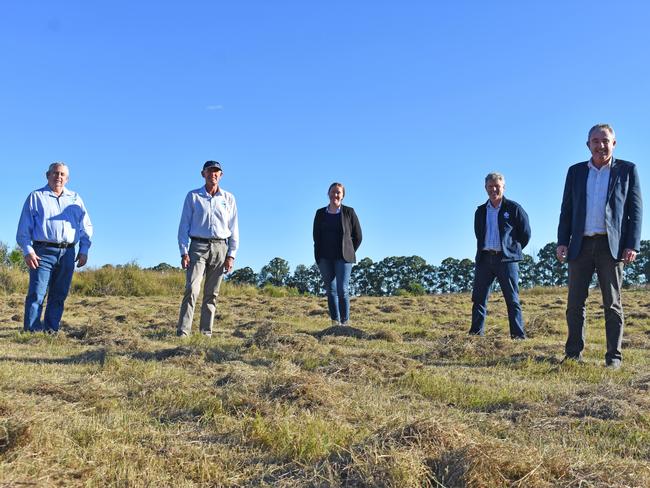 Annoucement of a new industrial estate for Reynolds Rd, Casino. Pictured are Richmond Valley deputy mayor Steve Morrissey, mayor Robert Mustow, Cherie Holdsworth, general manager Vaughan Macdonald and Member for Page Kevin Hogan.