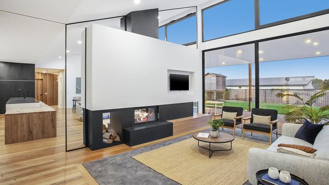 The double sided fireplace is a key feature of the living area.