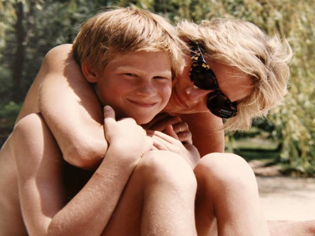 Prince Harry released this image of him and his mother, taken from Diana’s personal photo album. Picture: AFP