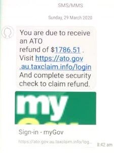 An example of a phishing scam impersonating a government agency. Picture: ACCC/Scamwatch