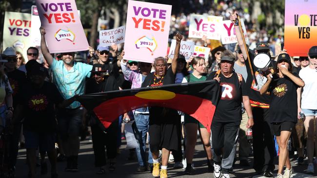 The Sydney Walk for Yes from Redfern Park to Victoria Park on Sunday. Picture: John Feder/The Australian