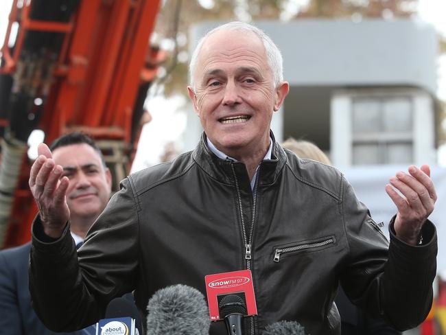 PM Malcolm Turnbull visiting the SMEC Office to receive a briefing on Snowy Hydro 2.0 in Cooma, NSW. Picture Kym Smith