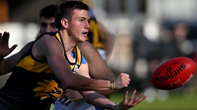 Blake Fitzgerald in against for Whittlesea. Picture: Andy Brownbill