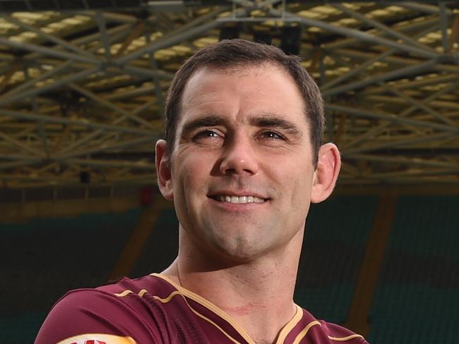 **FILE** A Tuesday, March 29, 2016 image reissued Tuesday, May 15, 2018 of Australian Kangaroos and Queensland State of Origin captain Cameron Smith posing for photographs during the 2016 State of Origin series launch at ANZ Stadium in Sydney. Cameron Smith is reportedly set to announce an end to his representative career for Queensland and Australia. (AAP Image/Dean Lewins) NO ARCHIVING