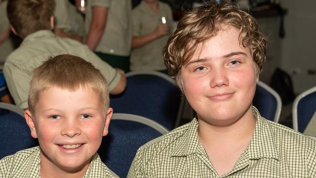 Ryley Plate and Zac Ferris from St Joseph's Catholic Primary School at the 2022 Mackay Youth parliament. Picture: Michaela Harlow