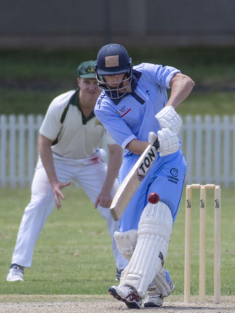 Harrison Tzannes bats for Toowoomba. Mitchell Shield, Toowoomba vs Lockyer. Sunday, January 23, 2022. Picture: Nev Madsen.