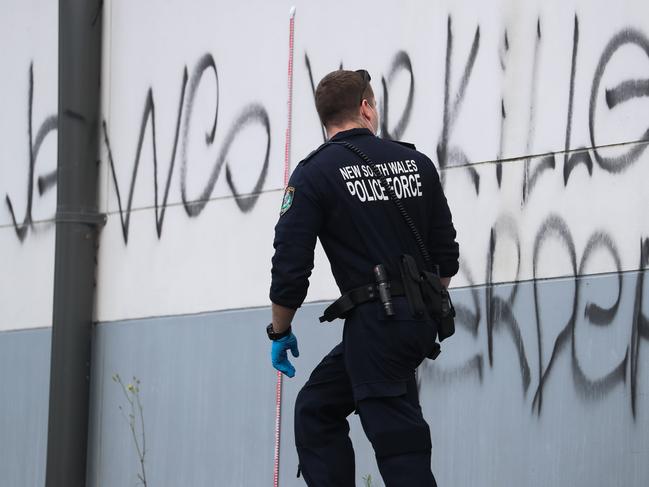 SYDNEY, AUSTRALIA : NewsWire Photos - JANUARY 30 2025; Police and forensics are at the back of Mount Sinai College in the carpark in Maroubra as new anti-semitic graffiti plastered on property at in Sydney continues to suffer a spate of anti semitic attacks. Picture: NewsWire/ Gaye Gerard