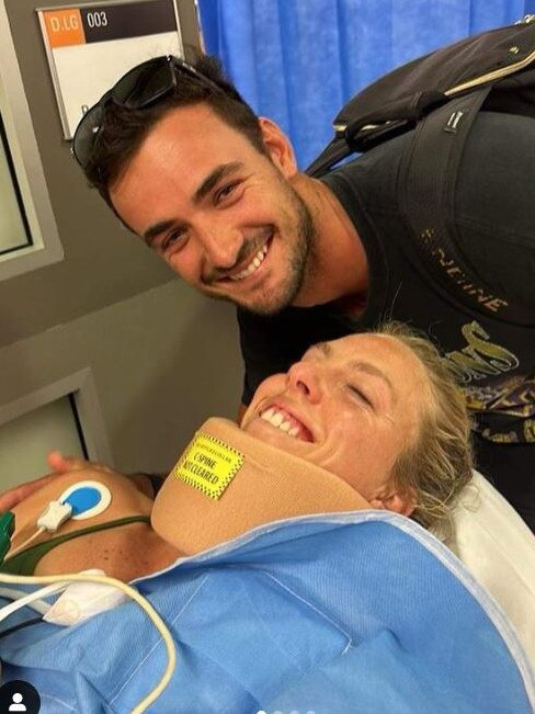 Georgia Miller on her way to hospital. Picture: Instagram