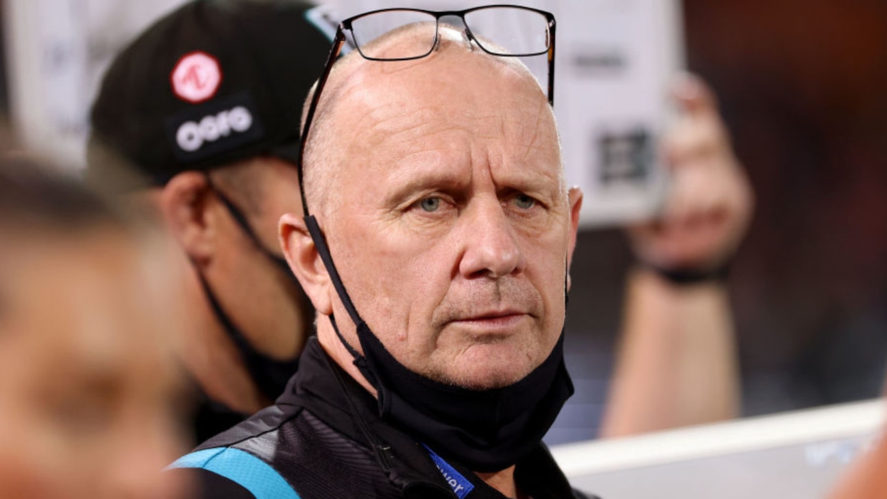 ADELAIDE, AUSTRALIA - APRIL 01: Ken Hinkley, Senior Coach of the Power during the 2022 AFL Round 03 match between the Adelaide Crows and the Port Adelaide Power at Adelaide Oval on April 01, 2022 In Adelaide, Australia. (Photo by James Elsby/AFL Photos via Getty Images)