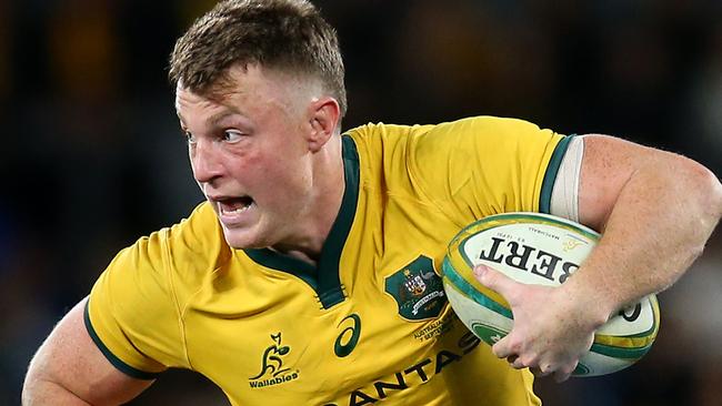 SYDNEY, AUSTRALIA - SEPTEMBER 07: Jack Dempsey of the Wallabies is tackled by Tim Nanai-Williams of Samoa during the International Test match between the Australian Wallabies and Manu Samoa at Bankwest Stadium on September 07, 2019 in Sydney, Australia. (Photo by Jason McCawley/Getty Images)