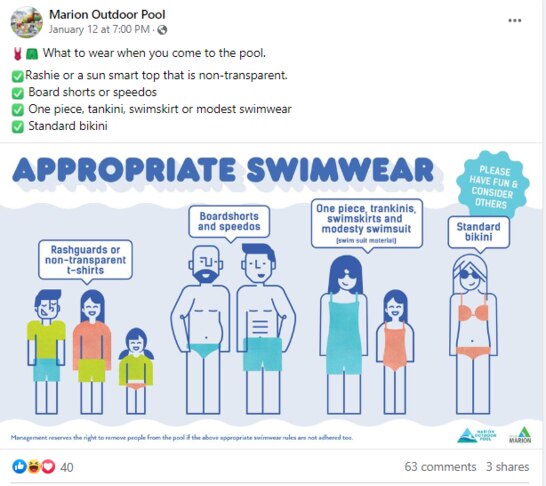 Marion Outdoor Pool used its Facebook page to post its appropriate swimwear guidelines.