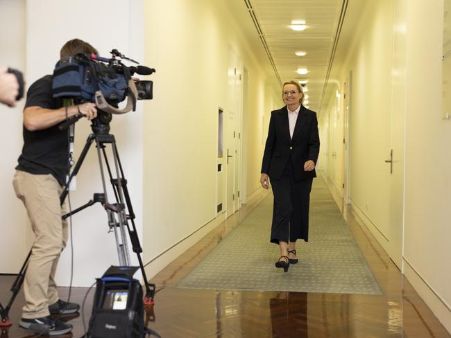 Sussan Ley arrives at the meeting before the vote. Picture: NewsWire / David Beach