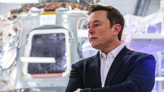 rElon Musk during a press conference in 2019 announcing new developments of the Crew Dragon reusable spacecraft, at SpaceX headquarters in Hawthorne, California. Picture: AFP