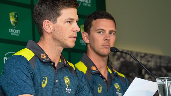 Australia Test captain Tim Paine and co-vice-captain Josh Hazlewood present the peer review into Australian cricket.