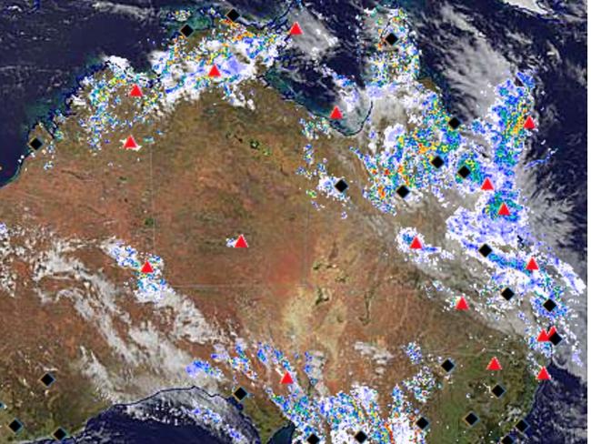 The Bureau of Meteorology's rain radars show heavy rain is smashing large parts of Queensland, January 14, 2023. Picture: BOM