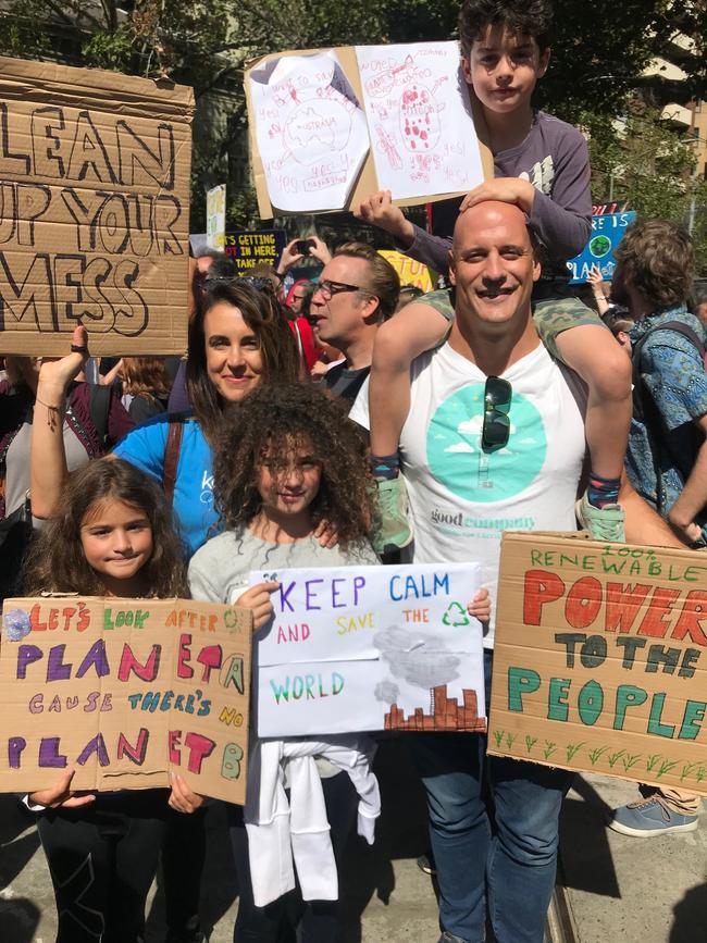 The Rosshandler family at today’s climate protest in Melbourne. Picture: Aaron Langmaid