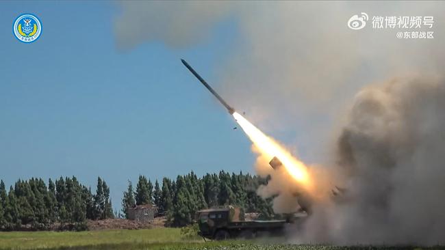 China fired ballistic missiles and deployed fighter jets on August 4 as it held its largest-ever military exercises around Taiwan, in response to Nancy Pelosi's visit to the island. Picture: PLA Eastern Theatre Command/ESN/AFP