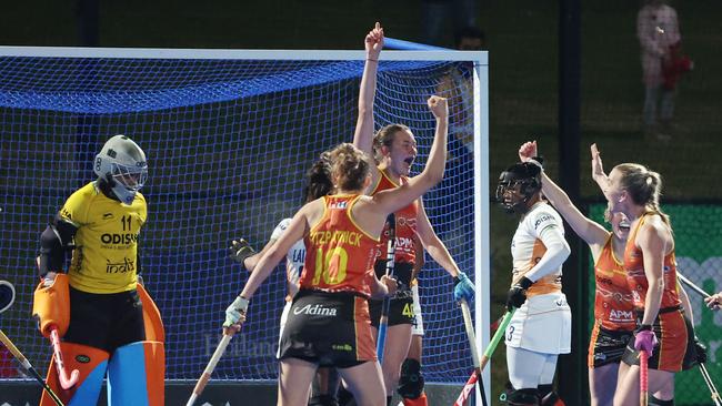 Birthday girl Pippa Morgan celebrates her maiden international goal.