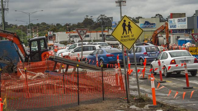 The roadworks at the Gap Rd and Horne St intersection have created much congestion in Sunbury. Picture: Rob Leeson