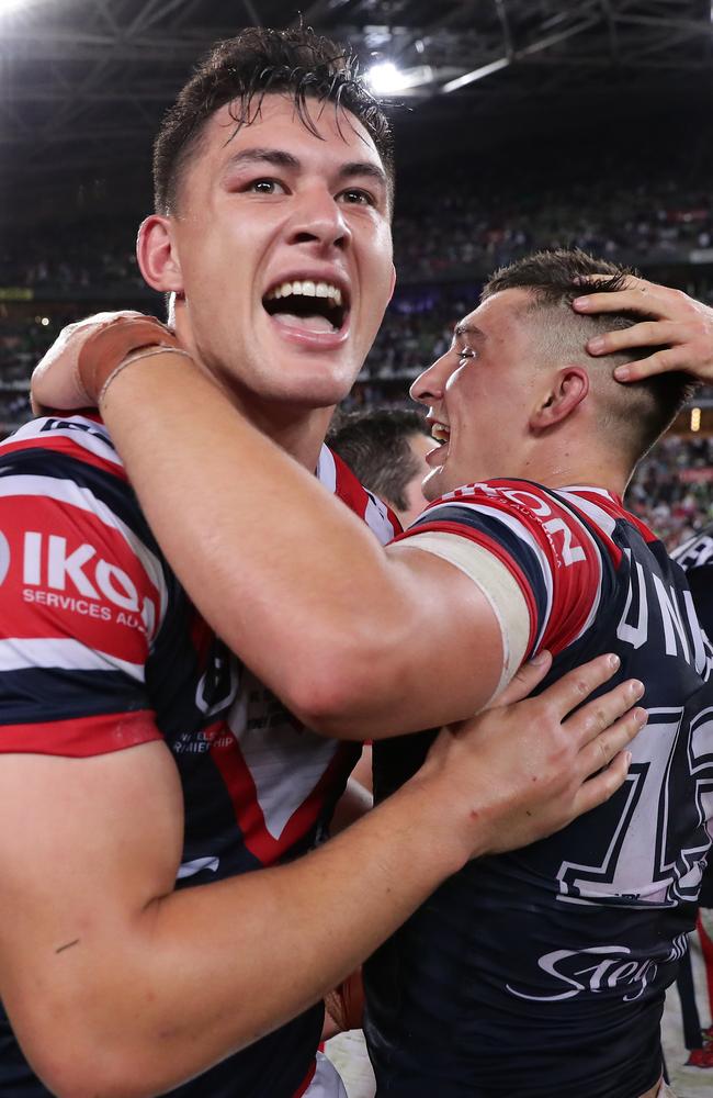 Manu is happy at the Roosters after claiming back-to-back titles. Picture: Matt King