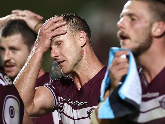 SYDNEY, AUSTRALIA - APRIL 01:  Daly Cherry-Evans of the Sea Eagles reacts after a Panthers try during the round four NRL match between the Manly Warringah Sea Eagles and the Penrith Panthers at Lottoland on April 01, 2021, in Sydney, Australia. (Photo by Cameron Spencer/Getty Images)