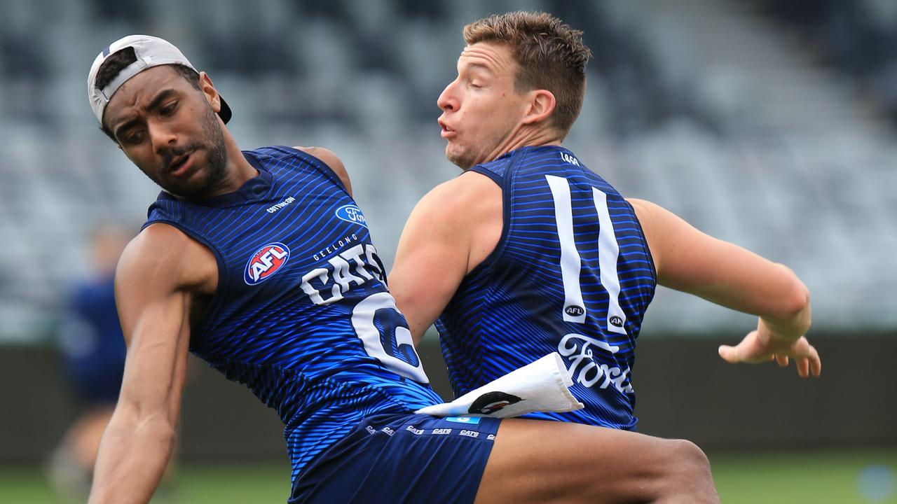 Esava Ratugolea and Josh Jenkins could play in the same Cats team in Round 1. Picture: Peter Ristevski