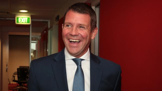 Outgoing NSW Premier Mike Baird appears on the Fitzy and Wippa show on Nova radio in Pyrmont. Picture: John Fotiadis.