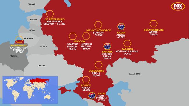 Russia World Cup cities with Australia's games.