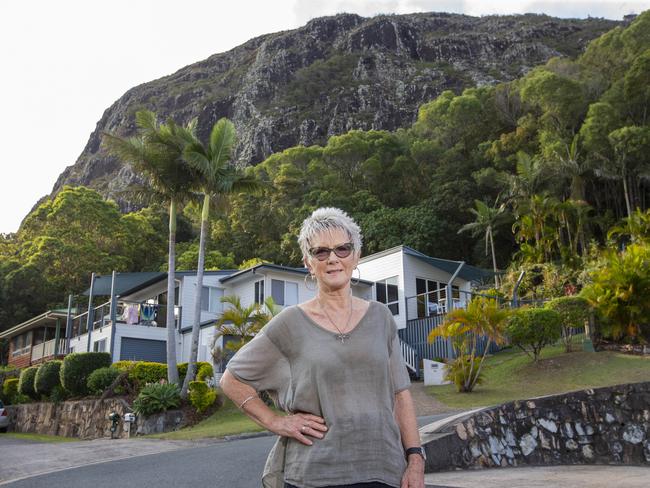 Sunshine Coast resident Lyn McGlade has a house that backs on to Mount Coolum National park. Residents are nervous in the wake of multiple bush fires that have burnt properties on the Sunshine Coast.Pic: Sarah Marshall