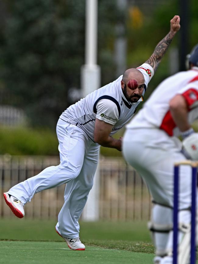 GDCA: Bacchus Marsh stalwart Ian Spiteri sends one down. Picture: Andy Brownbill